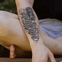 1pc Rounded Font Arm Waterproof Temporary Tattoo, Long-Lasting 1-2 Weeks, Realistic Semi-Permanent Fake Tattoo 2