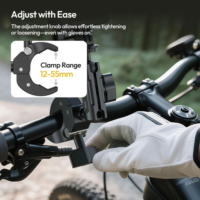 Ulanzi R105 Bicycle Rail Mount Clamp 360° Adjustable Knob with 1/4" Mount for Insta360 Action Camera Monitor Photography Light