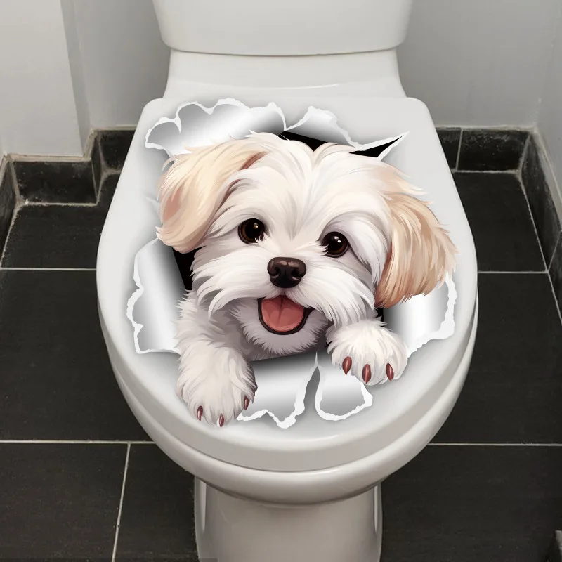 Cute Dog Toilet Stickers Bathroom Decoration Stickers Door Wall Sticker Waterproof Self-adhesive Decals Christmas kitten wall stickers toilet wall stickers toilet stickers vinyl stickers