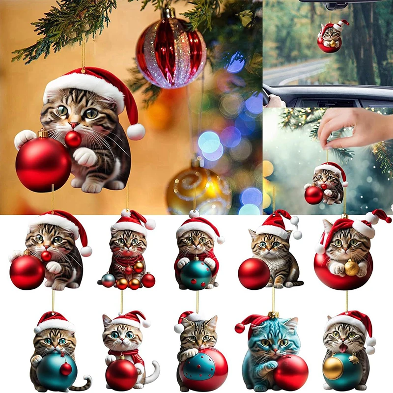

Cartoon Cute Cat 2023 Christmas Ornaments Hanging Decoration Gift Christmas Tree Hanging Pendant Party Supplies Decor