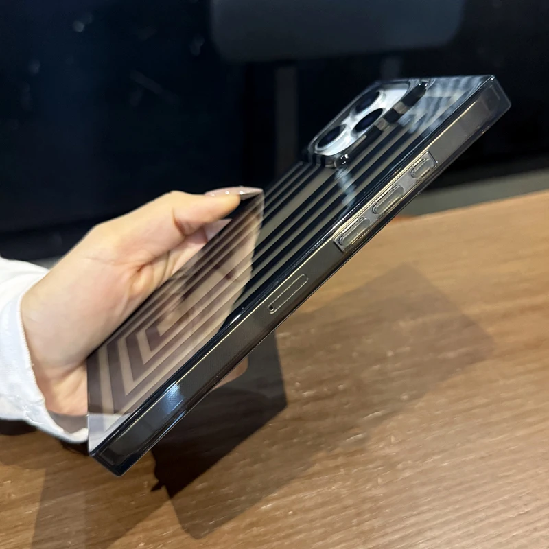 Einfache Fashion Line Rahmen-Hülle mit rechteckigem Rand für iPhone 16 17 Pro Max 15 13 14, transparentes Schwarz, stoßfeste Telefon-Rückseite – Detail 9