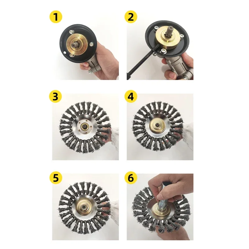 6/8inch Wire Brush Trimmer Head Steel Universal Grass Trimmer Blade Head with Lawnmower Blade Adapter Garden Tool