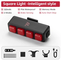 Waterproof Smart Brake Sensing Rechargeable LED Bike Tail Light (Square Smart Style)