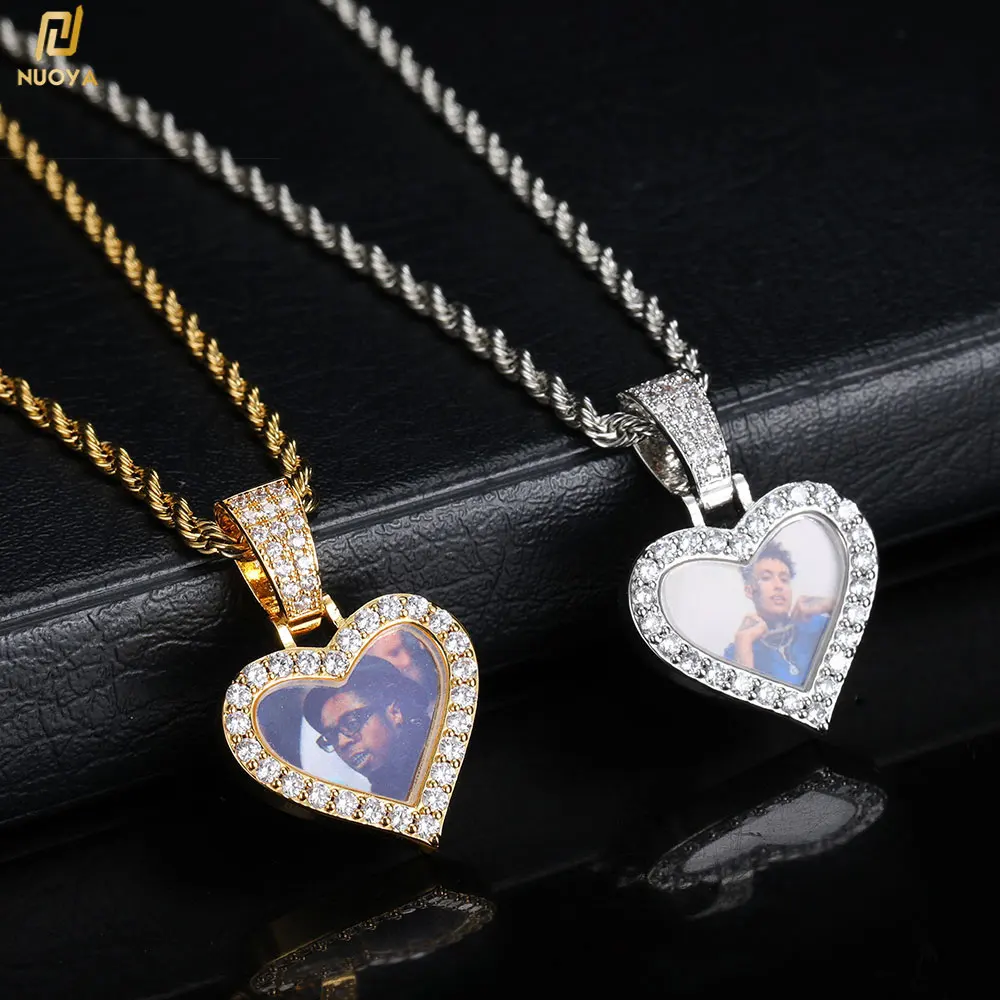 

Hip Hop Photo Custom Heart Pendant Gold Plated Micro Pave 3A Zirconia Small Iced Out Heart Charm