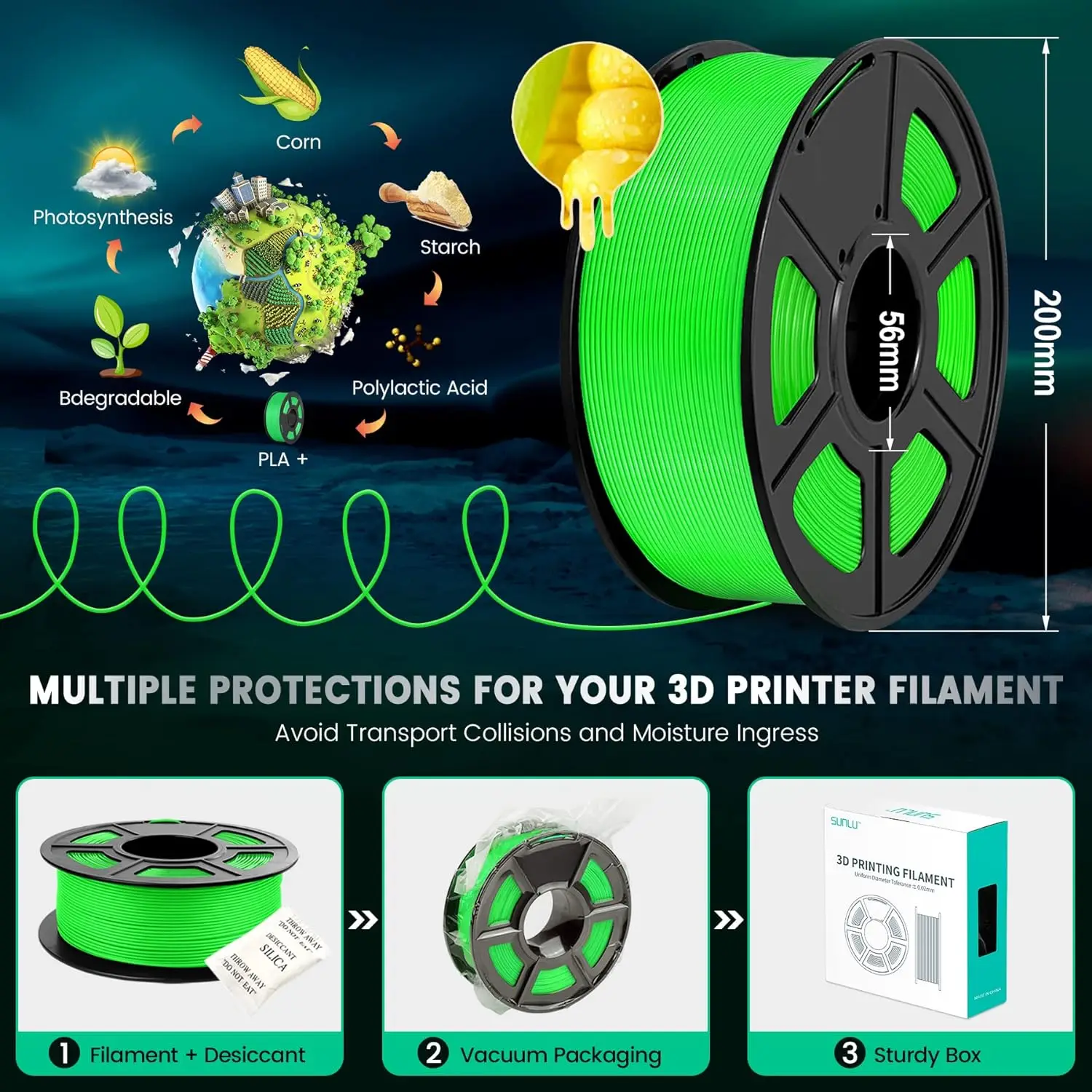 SUNLU-filamentos PLA Plus para impresora 3D, Carrete con tolerancia-/+ 1,75 MM, 0,02 sin burbujas, 1KG, DIY, materiales FDM, 5 rollos, 100% MM