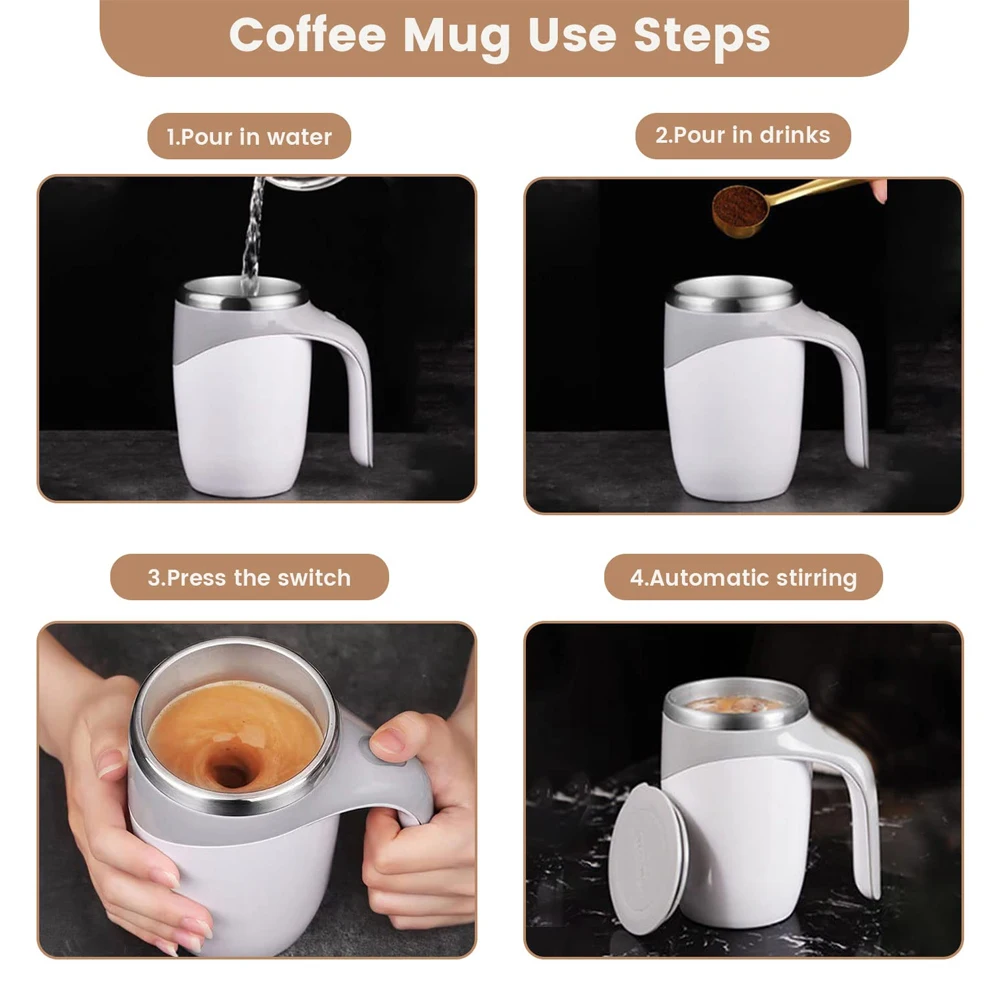 Electric Stirring Mug Automatic Mixer Cup Self Stirring Coffee Mug Electric Magnetic Rotating Milk Cup Rechargeable Stainless Steel Thermos 380ml