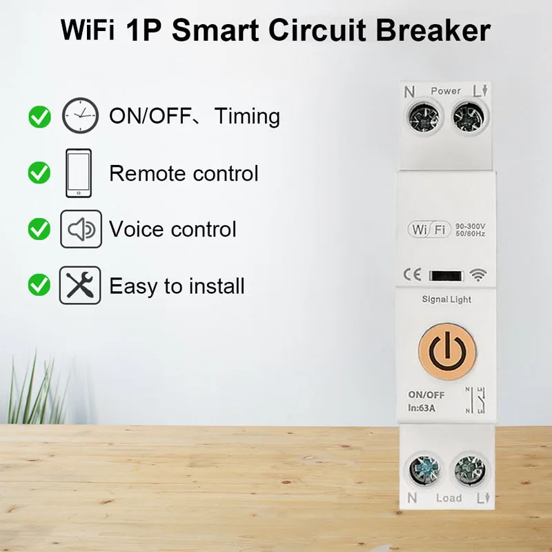 Tuya Smart Life WiFi Circuit Breaker Switch 63A 1P+N with Timer Remote Control O