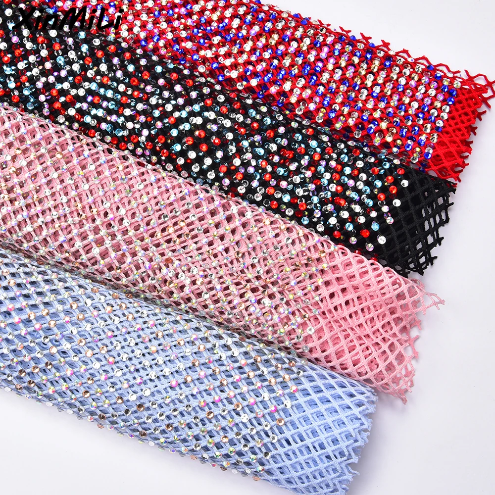 Moda fai da te colore strass tessuto di maglia cucito panno di cristallo  nastro tessuto elastico netto per pietre abito da festa - AliExpress