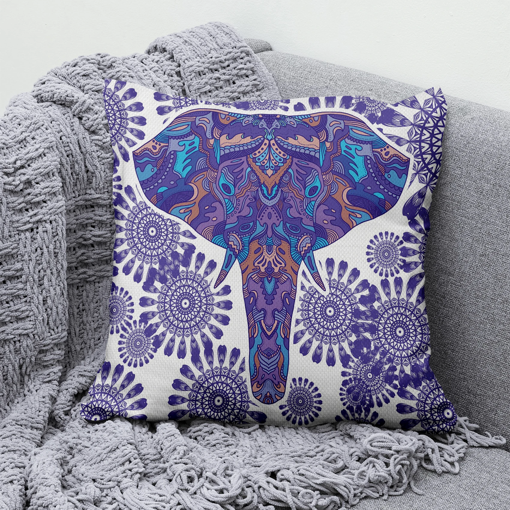 

Boho Elephnt Pillowcase Printing Colorful Flower Cushion Cover Painting Single Pillow Covers for Home Decoration Living RoomSofa
