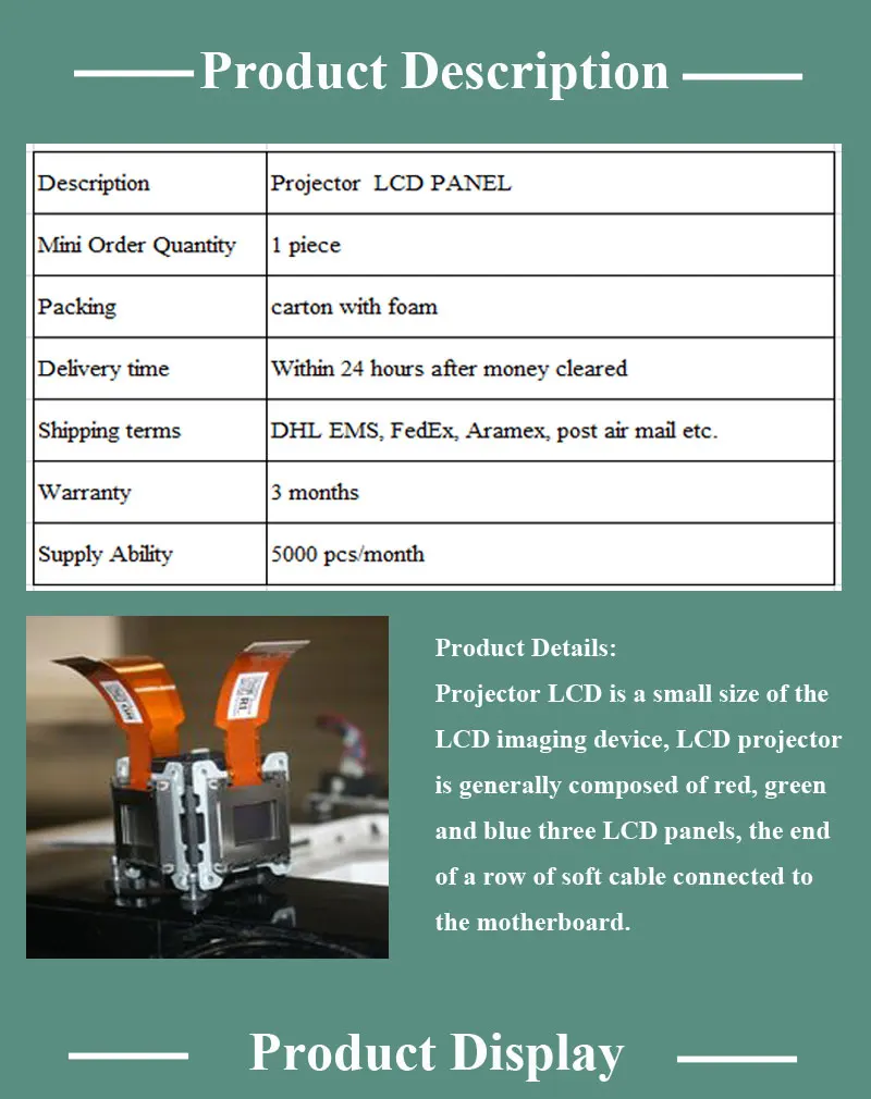 Original Brand New Projector LCD Panle LCX094 LCX101 LCX114 LCX124 LCD for Many Model Hitachi Projector LCD Panel