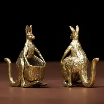 New Solid Brass Kangaroo Statue Desk Ornament Retro Copper Animal Miniature Figurine Decoration Gifts Home Decor Craft Accessory 2