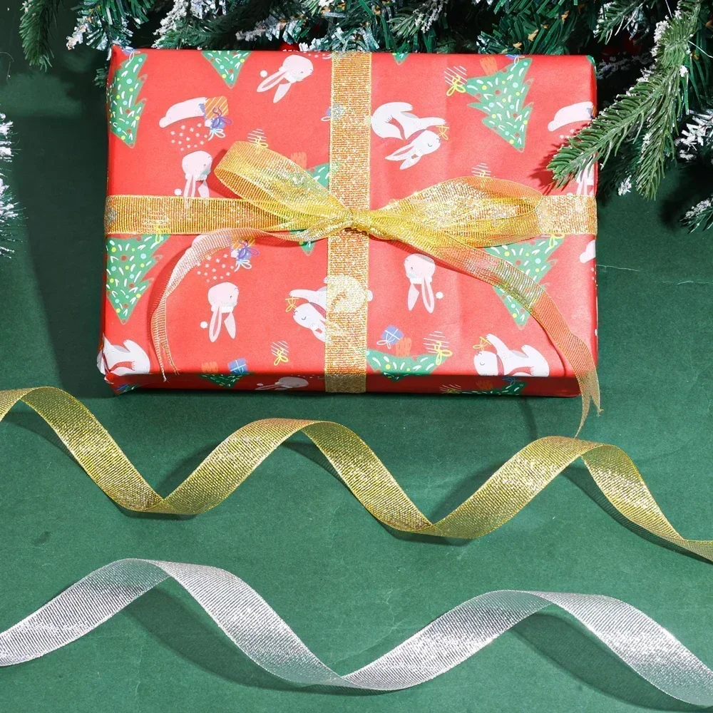 1-6Pcs Gold/Silver Ribbons Crafts Sewing Party Wedding Gold Ribbon Gift Wrap Bow DIY Organza Ribbon Christmas Home Decoration