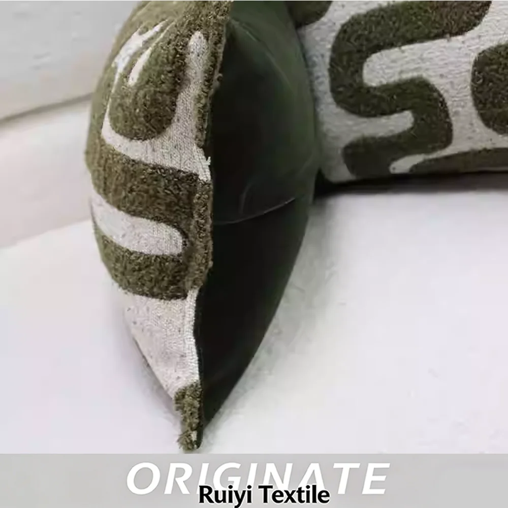 루이이 홈 데코 모던 불규칙 터프티드 그린/브라운 스트라이프 패턴 베개 커버 거실 소파 장식 쿠션 커버