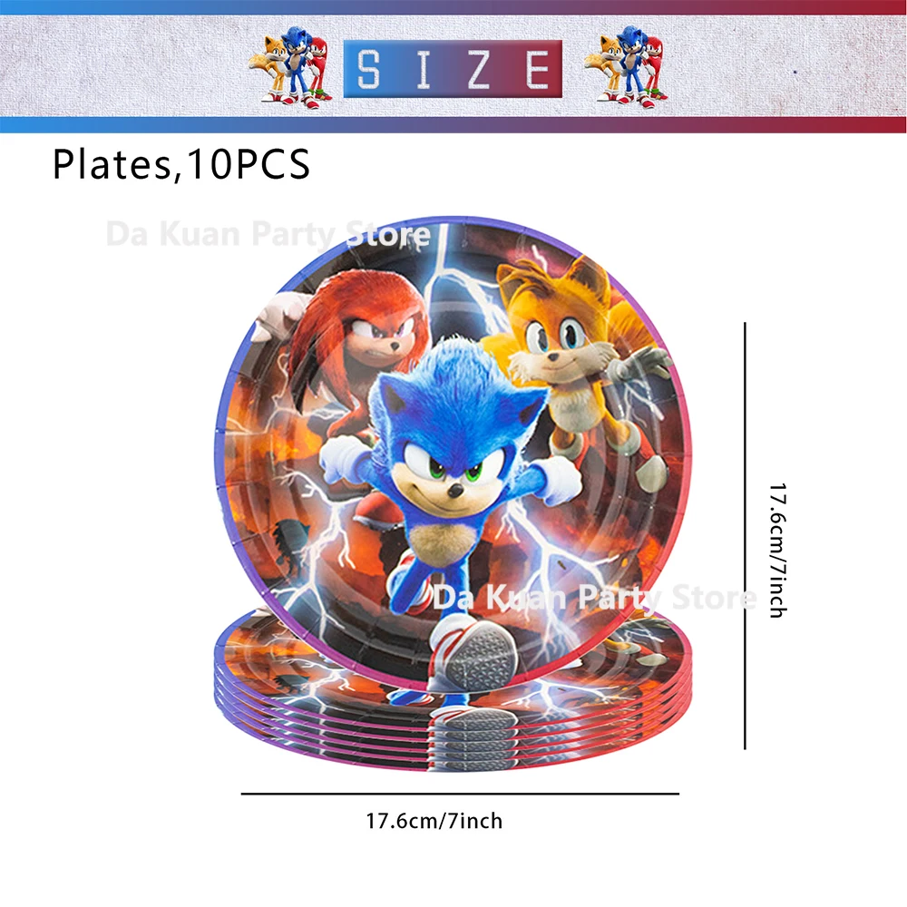 thumbnail image 1 of Decoraciones para fiestas de Sonic the Hedgehog Globos Vajilla de papel Vasos Platos Mantel para cumpleaños de niños Suministros para baby shower, 1 of 4