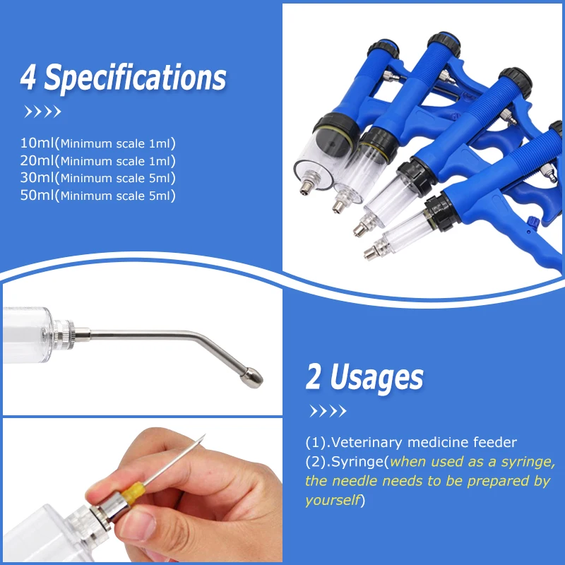 10/20/30/50ML Animal Veterinary Feeding Gun Continuous Drench Infusion Device Pig/cattle/sheep/chicken Vaccine Injection reusable syringe,disposable syringe