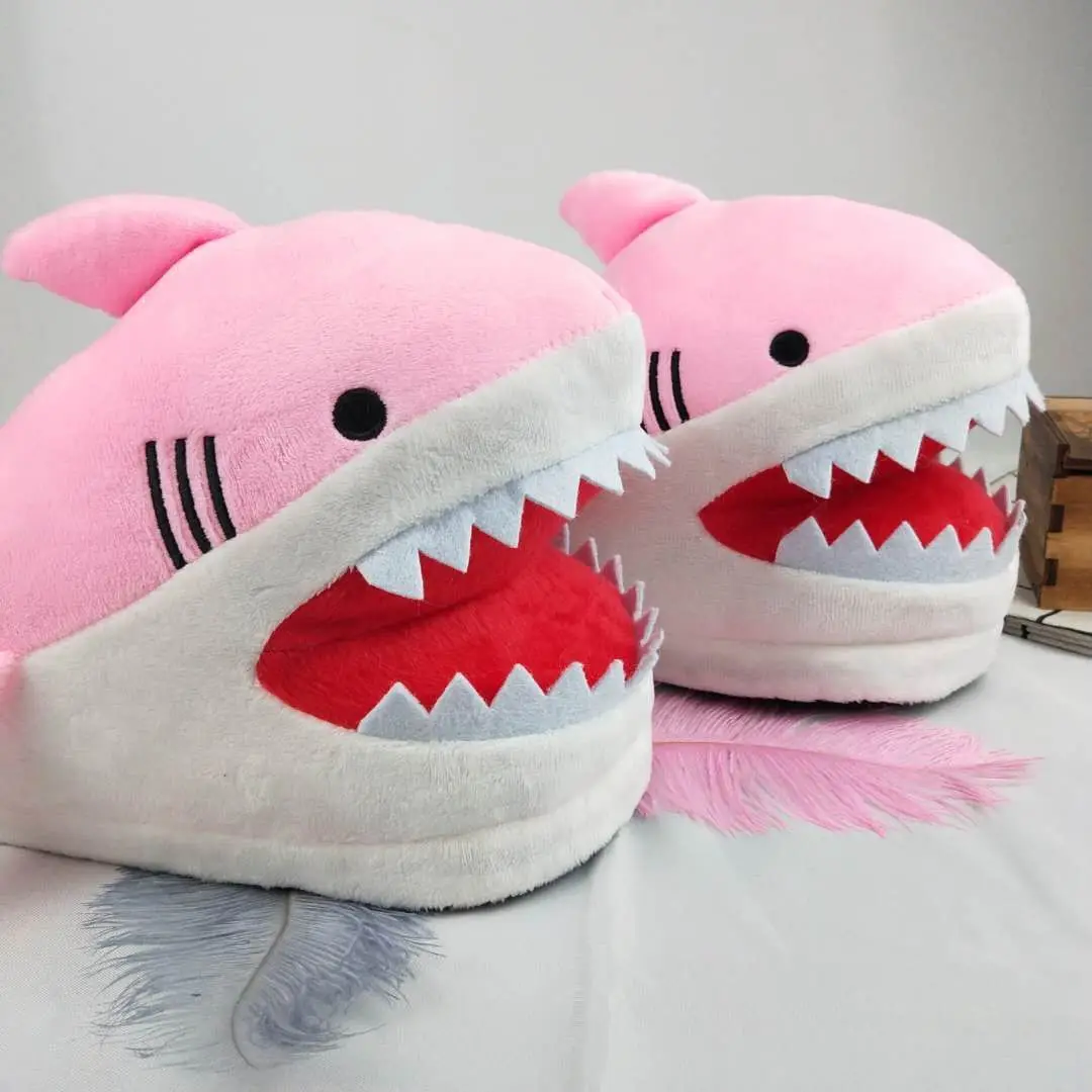 Slip-on Shark Slippers Indoor fur slides woman girls gray fluffy shoes women's slippers home sharks Slipper Female Flip flops