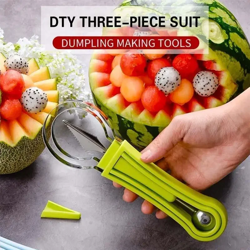 3 in 1 Melon Ball Spoon Setting Knife Shape Set Stainless Steel Fruit Spoon Fruit Carving Tool Set Watermelon Slicer melon baller melon scoop watermelon slicer