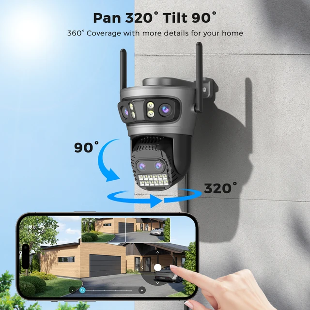BESDER 16MP Wifi Camera IP PTZ Three Screen 180° Wide Angle Auto Tracking 10X Digital Zoom 20MP Security Protection O-Kam Pro 4