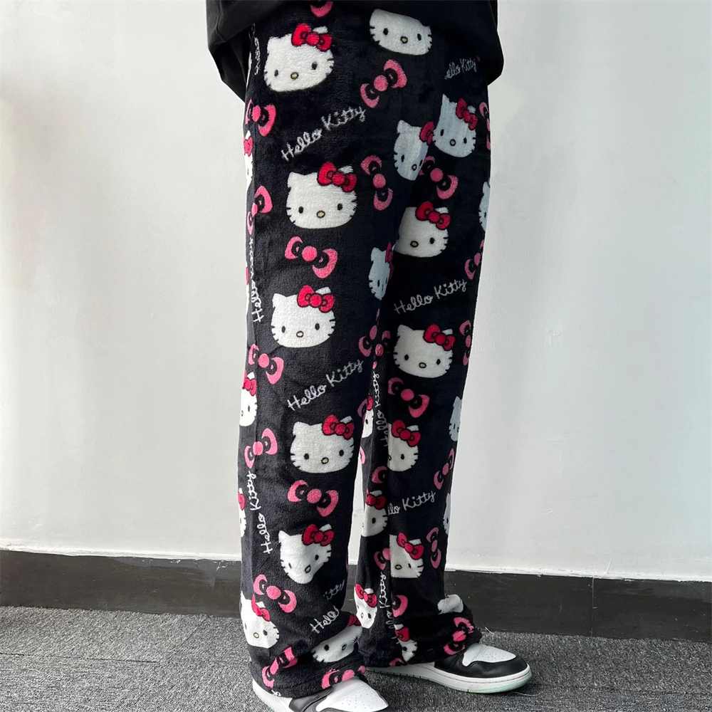 Cute Hello Kitty Pajama Pants Christmas Sanrio Anime Y2k Cartoon Flannel Soft Kawaii Women Casual Home Trousers Festival Gifts