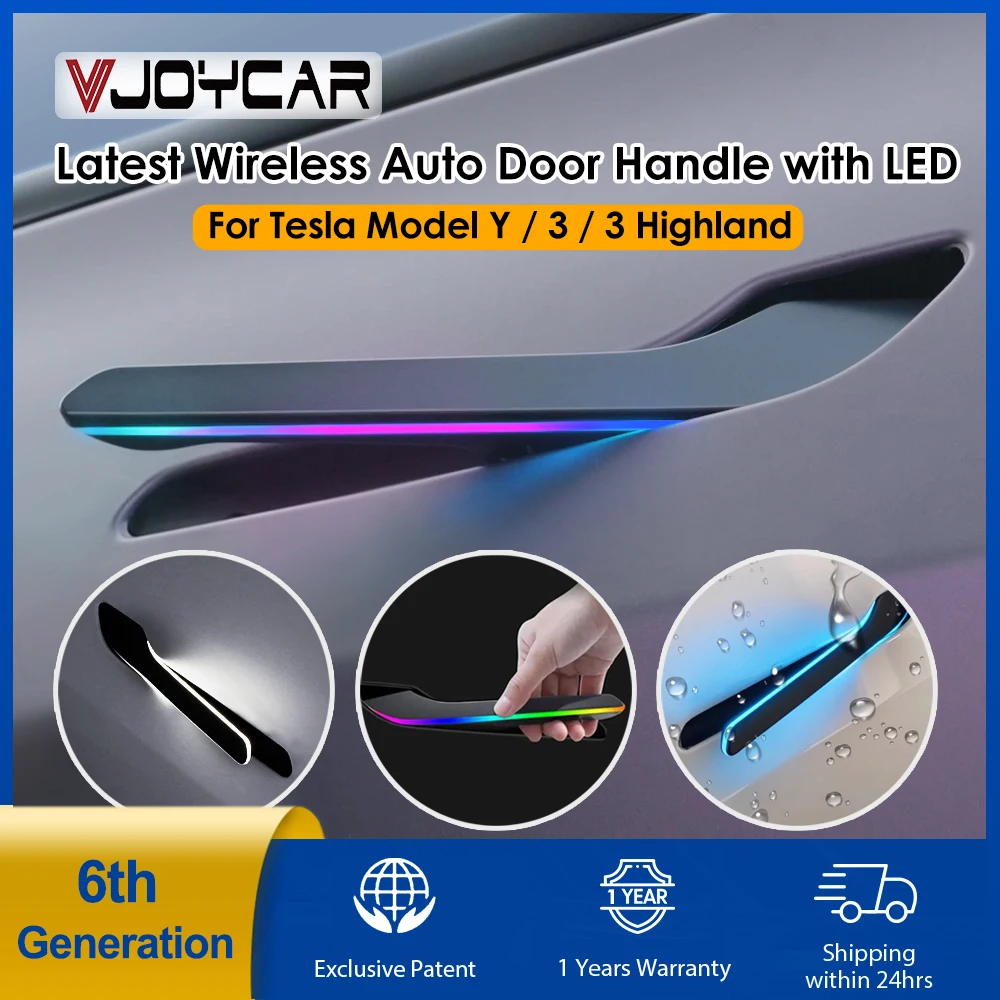 Новинка 2024 г., беспроводная автомобильная дверная ручка 6-го поколения для Tesla Model Y 3 / 3 Highland, разноцветные фонари, 4-дверный руль