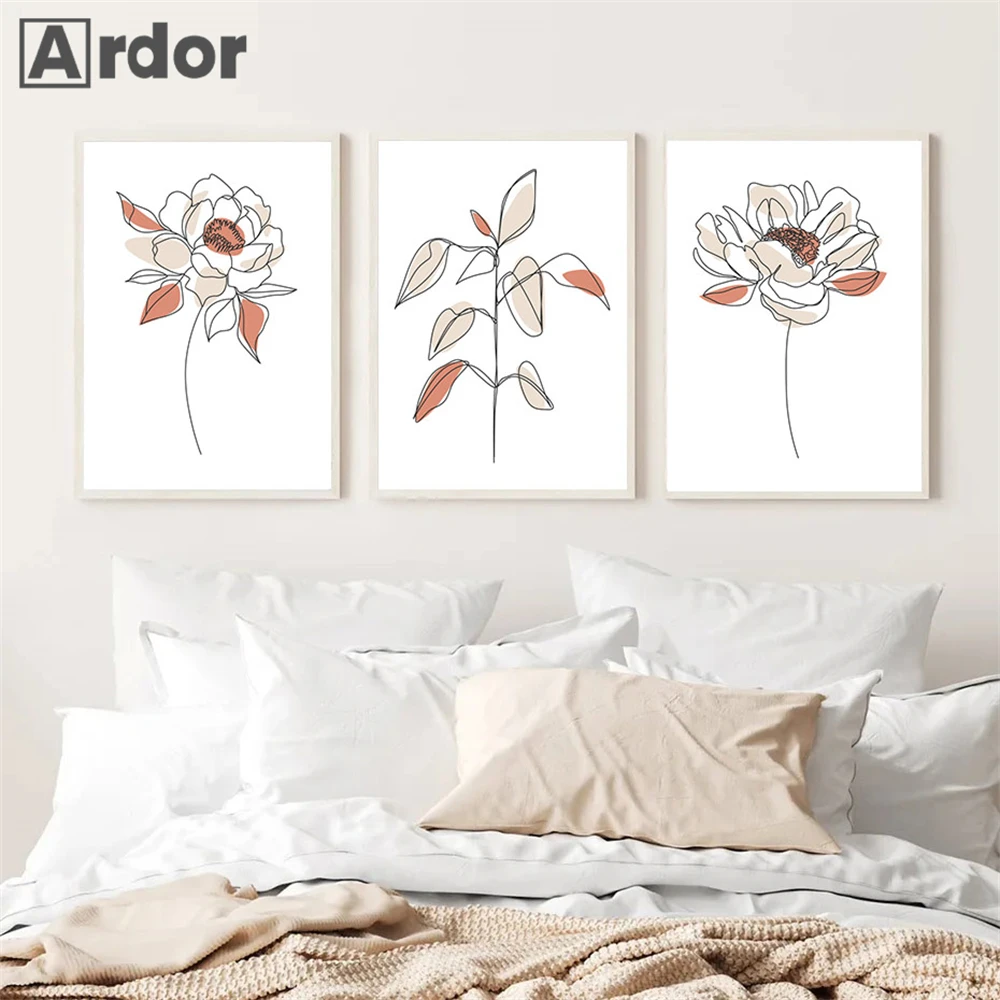 

Abstract Flower Wall Art Painting Poster Line Canvas Print Leaf Posters Minimalist Art Prints Nordic Wall Pictures Bedroom Decor