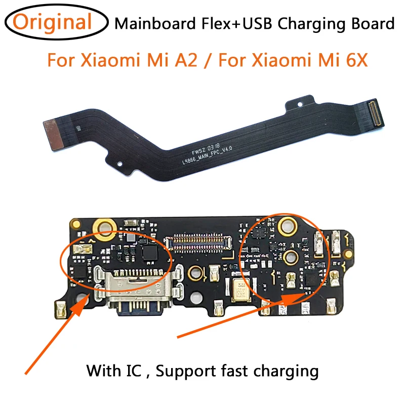 

100% Original For Xiaomi Mi A2 6X USB Charging Dock Port Board + Main Mainboard Motherboard Connector Flex Cable
