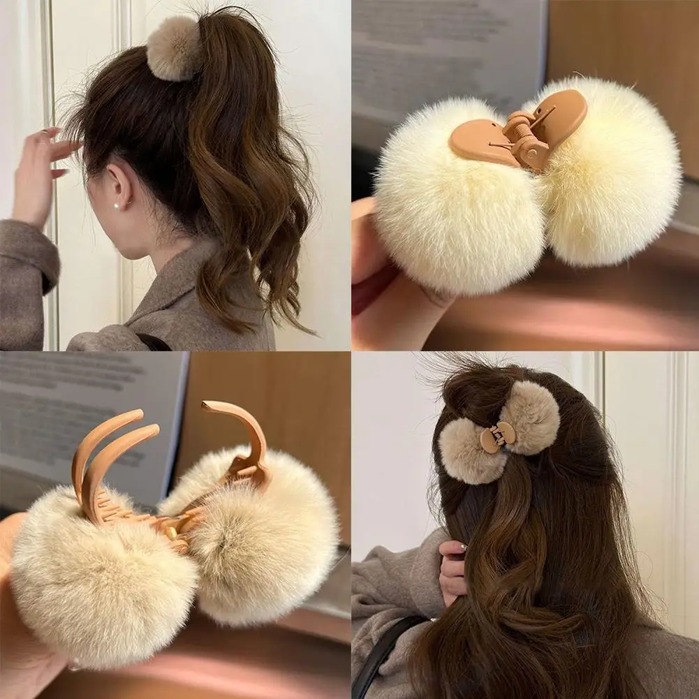 Faux Fur Small Hair Claw Double Sided Fur Ball Hair Hair Pom Pom Soft Accessories Hairpin Grab Girls Headwear Fluffy Clip P F5V3 1pc cotton embroidery double sided baby bibs baby girls saliva towel newborn toddler baby boys feeding burp cloths bandana scarf