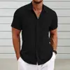 Short Sleeve Shirt Men's Casual Loose Fit Short Sleeve Lapel Shirt with Solid Color Buttons Placket Lightweight Summer for Male 4