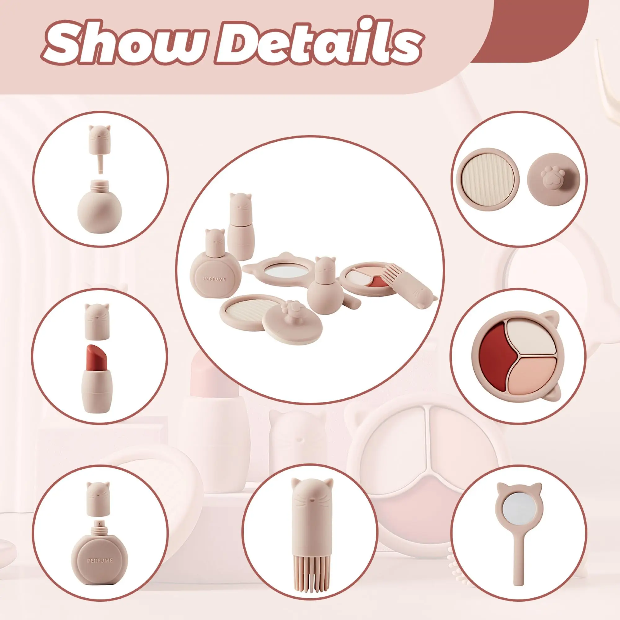 Baby Silicone Makeup Set Pretend Play Toys Simulation Cosmetic Toy Silicone Makeup Kit for Girls