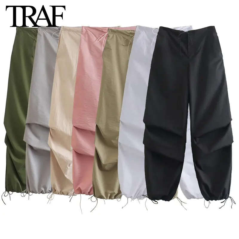 Nylon Jogging Pants Traf Elastic Pants Traf Pleated Pants Traf