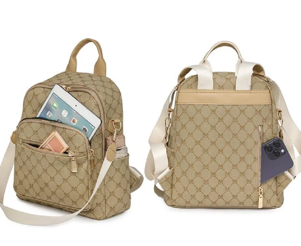 New High Quality Soft Leather Vintage Backpacks Women's Letter Printed Designer Shoulder Bags Large Capacity Travel Backpack 3