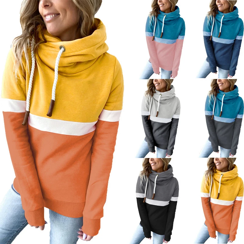 

2023 New Autumn/Winter Solid Color Women Sweater Combination Casual High Neck Hooded Top Loose Long Sleeve Lady Clothing Fashion