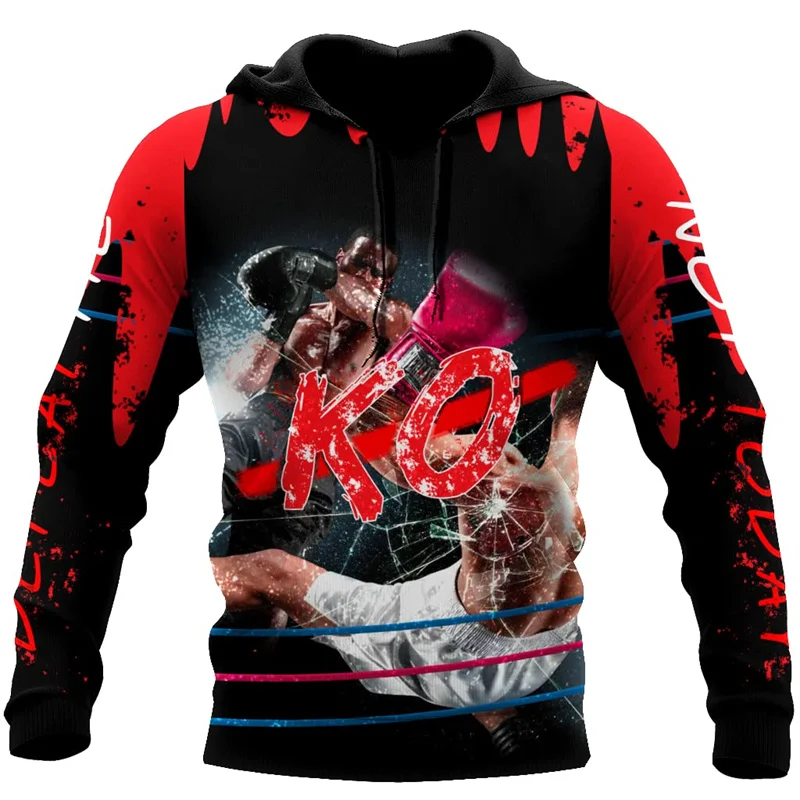 

Boxer Graphic Hoodie Men Clothing Pop 3D Boxing KO Print Sportwear New in Hoodies Women Harajuku Fashion y2k Pullover Sweatshirt