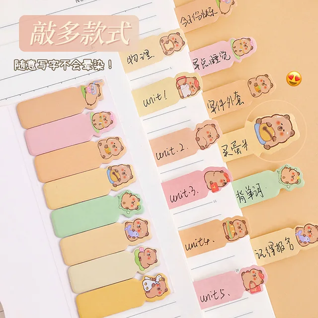 12 Pcs Capybara Notes Cute Row Sit N Times Sticker Cartoon Capybara Sticky Index Sticker Message Paper 4
