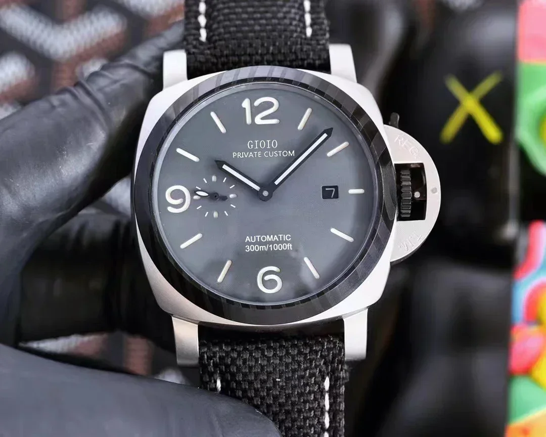 

Luxury New Mens Mechanical Automatic Watch Stainless Steel Blue Blue Leather Grey Luminous 3 days 44mm