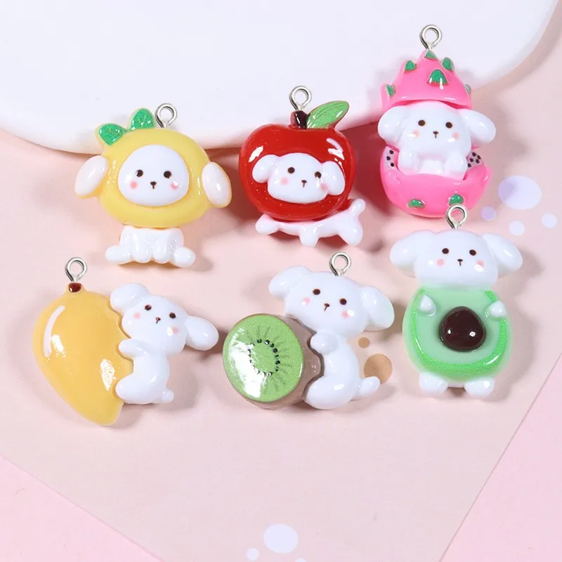 10Pcs Cute Cartoon Fruit Resin Charms Apple Pitaya Mango Ciondolo Decor Kawaii Portachiavi Accessorio Orecchini Gioielli Fai Da Te Craft Hook