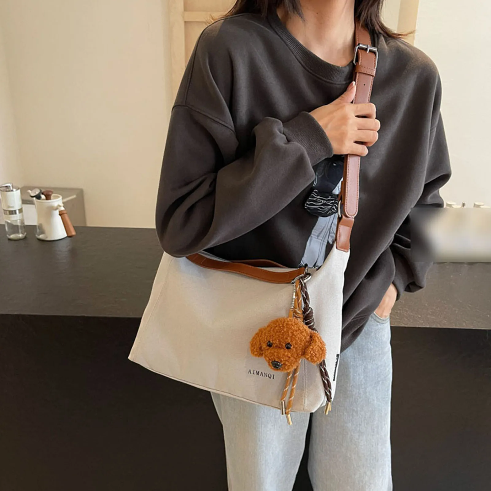 Women Canvas Underarm Shoulder Bag Adjustable Strap Shoulder Crossbody Bag with Zipper Large Capacity Tote Bag for Work Travel