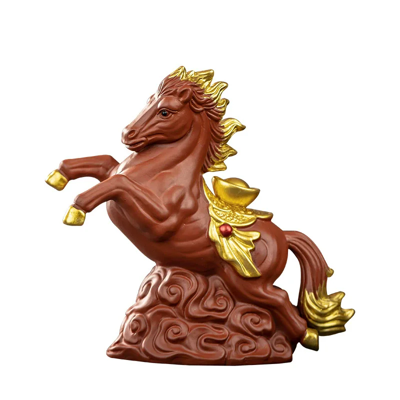 Money Coming Horse Zisha Clay Statue, Mini Figurine for Good Luck & Wealth, Unique Tea Set Accessory & Desk Gift