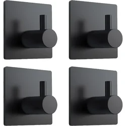 Stainless Steel Adhesive Wall Hooks - Set of 4, Multi-Purpose Hanger (Style1-Black-4pcs)