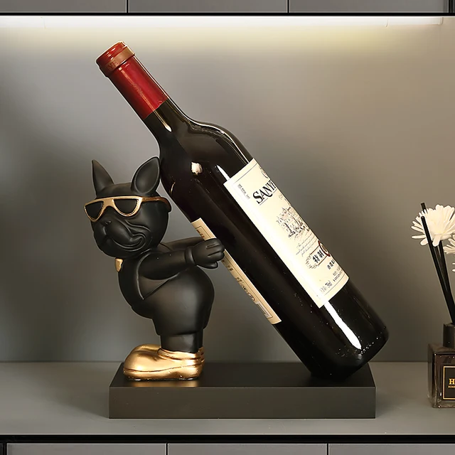 Dog Figurines Red Wine Rack Home Interior Decoration Accessories French Bulldog Statue House Living Room Decor Table Ornaments 1