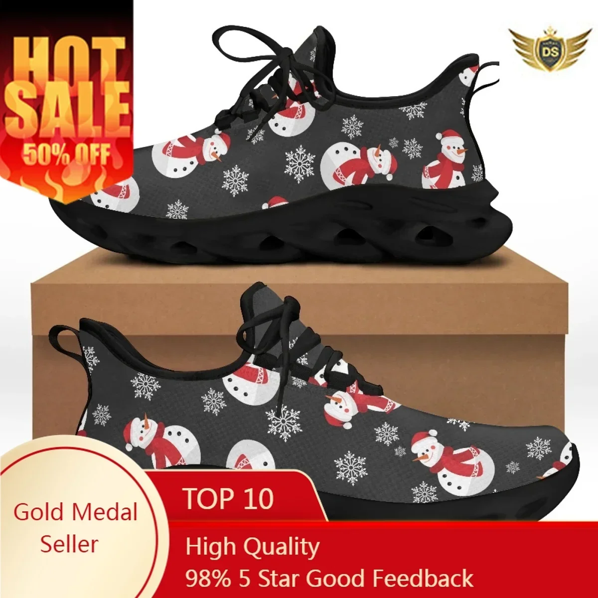 Chrismas Snowman Design Women Flats Thick Bottom Sneakers Mesh Ladies Shoes Light Casual Spring Summer Sport Shoes