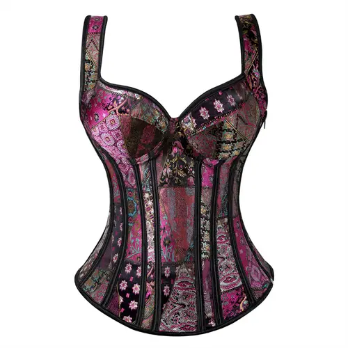 Women Corset with Straps Black Overbust Corset Plus Size Floral Jacquard Corset Zipper Top Gothic Steampunk Corset Bustier - Image 4