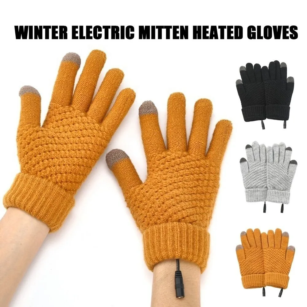 

Outdoor Thickened Hand Warmer Touch Screen Knitted Gloves Winter Electric Mitten Full Finger Warmer Heated Gloves