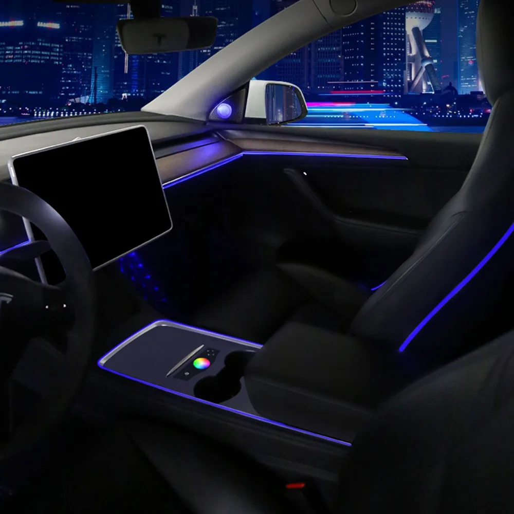 자동차 인테리어 앰비언트 라이트, 테슬라 모델 Y 모델 3 2021 2023 스피커 장식 네온 램프, 터치 컨트롤 센터 기둥, 128 가지 색상
