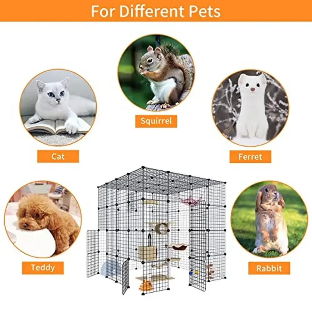 Cat Cage Enclosure Playpen Metal Wire 4-Tier House Kennel Crate 55x55x55 Inch Black Without Platform