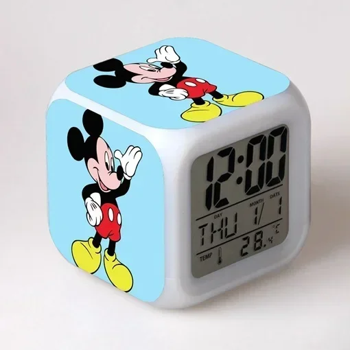 

Disney Mickey Cartoon Colorful Colorful Square Small Alarm Clock LED Children's Electronic Clock Cute and Creative Student Gift