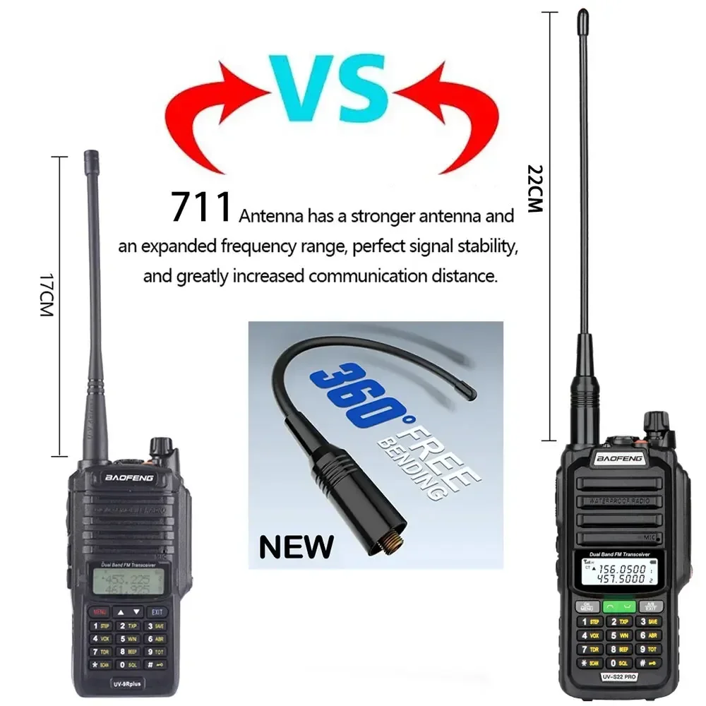 2PCS Baofeng UV-S22 Pro V2 10W Power Waterproof Walkie Talkie Type-C Powered 50KM UHF VHF Programming Cable Long Range FM Radio 4