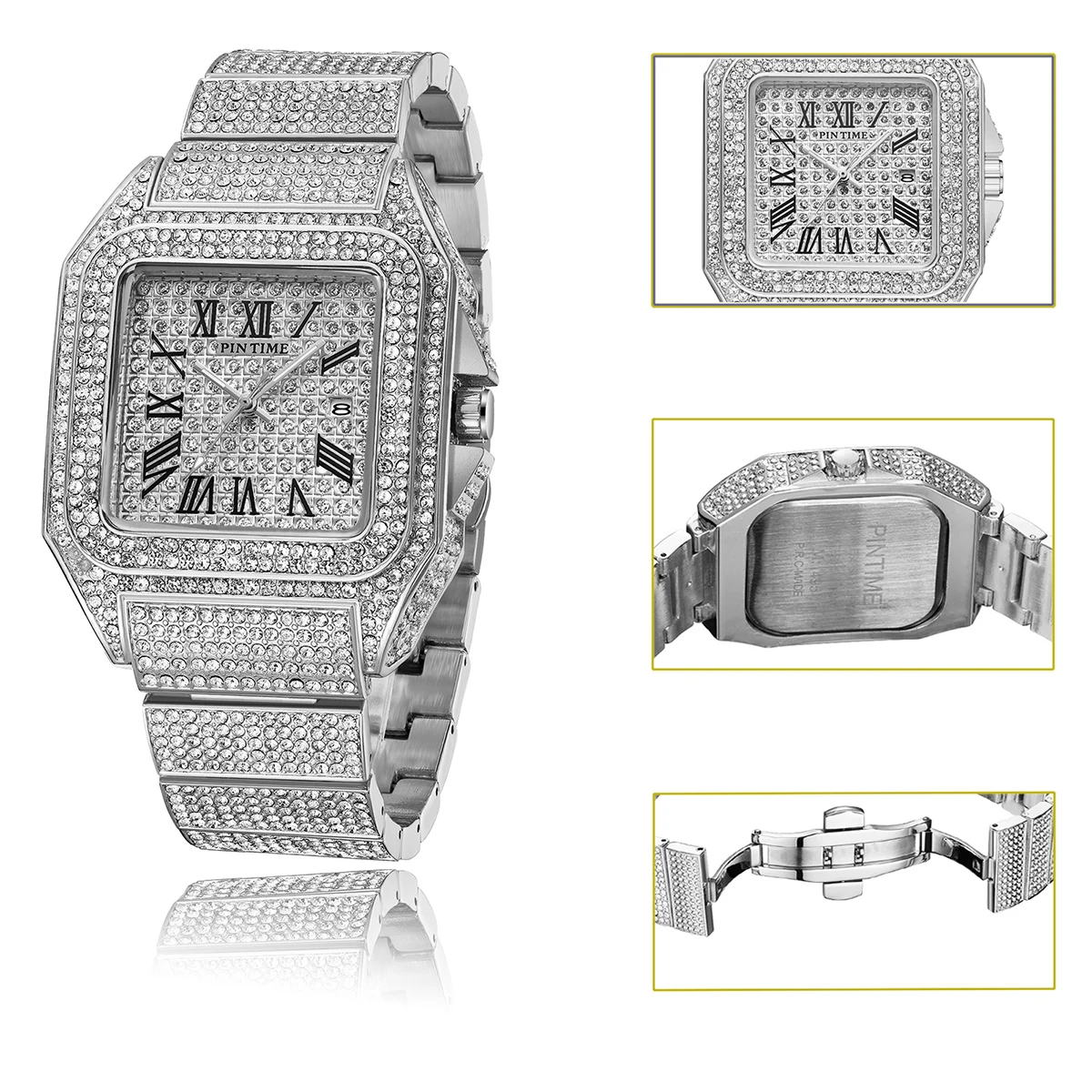 Ice Out Square Watch for Men Fashion Quartz Wristwatches Luxury Diamonds Watches Waterproof Silver Leisure Reloj Hombre Business