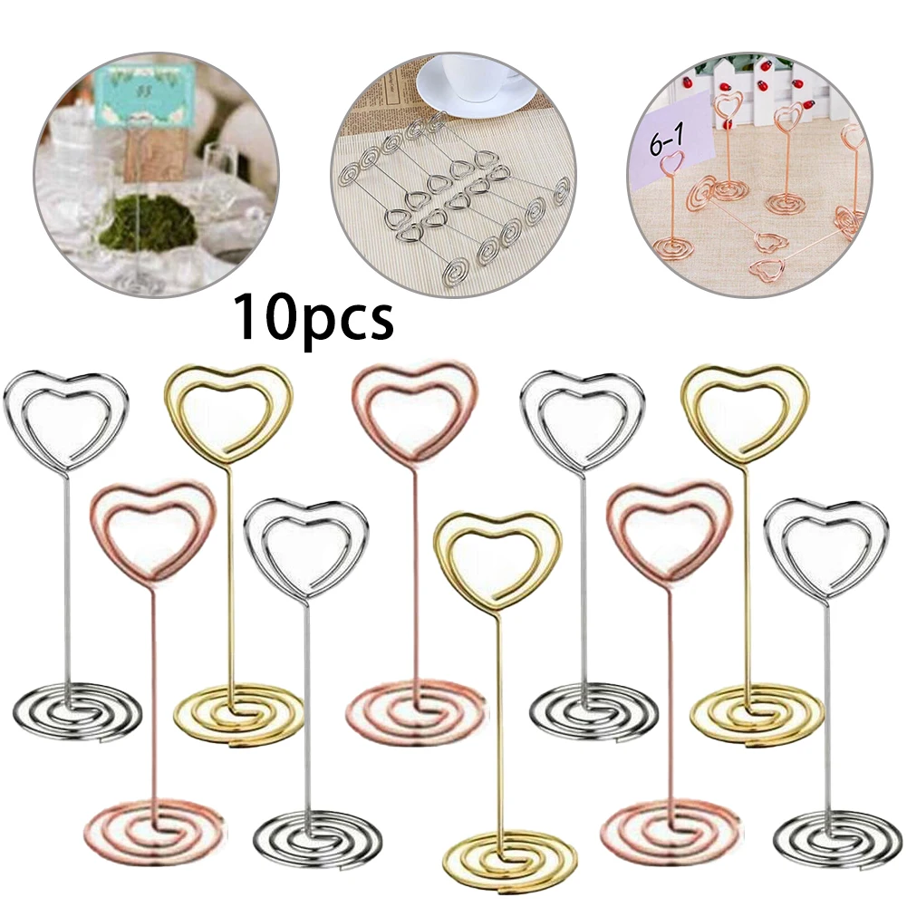 10Pcs Eisen Herz Muster Tisch Nummer Name Karte Halter Party Memo Foto Stehen Hinweis Clip Menü Stehen Für Home party Hochzeit – Detail 2