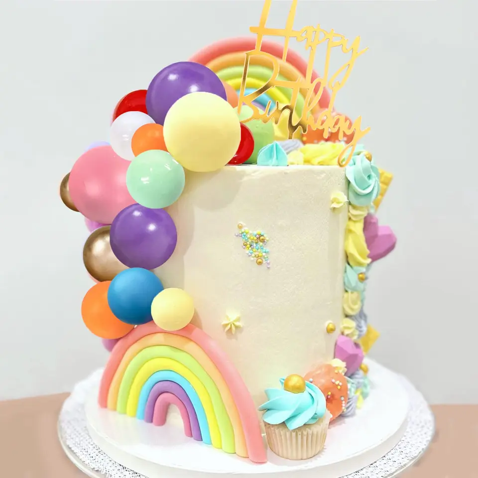 12 Decorazioni Per Torte Arcobaleno | Compleanno | Palloncini, Nuvole E Biglietto Oro | Accessori Festa Per Torte